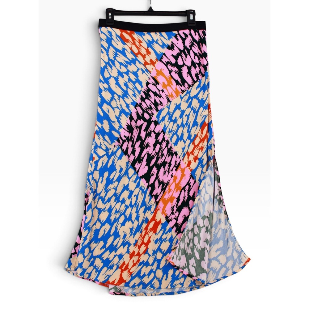 Corey Lynn Calter Midi Skirt Medium Abstract Animal Print Pink Orange